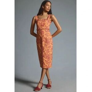 Anthropologie orange floral linden dress XS used excellent condition